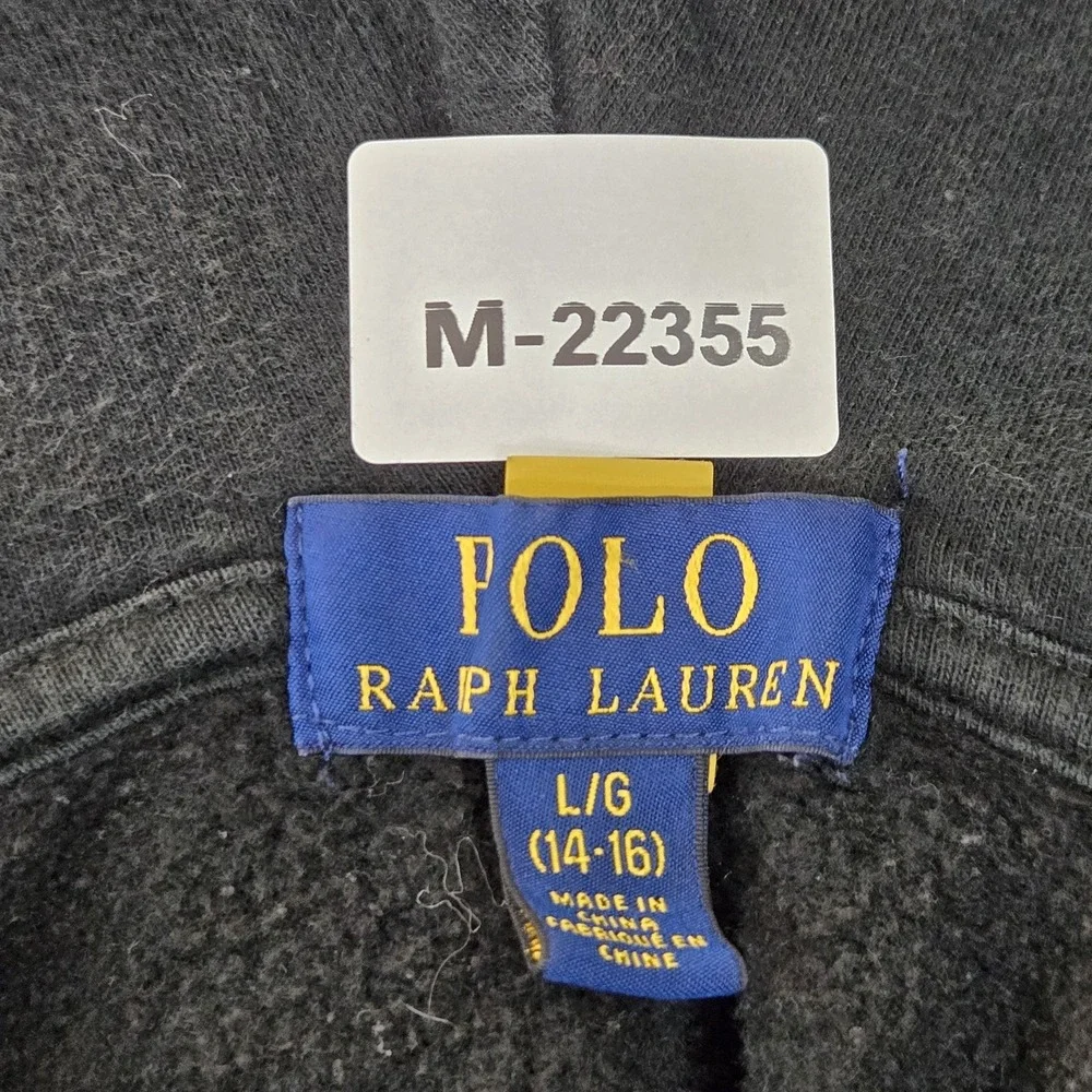 Polo Ralph Lauren Boys‎ Hoodie L/G (14-16) Black Embroidered Fleece Zipper Logo